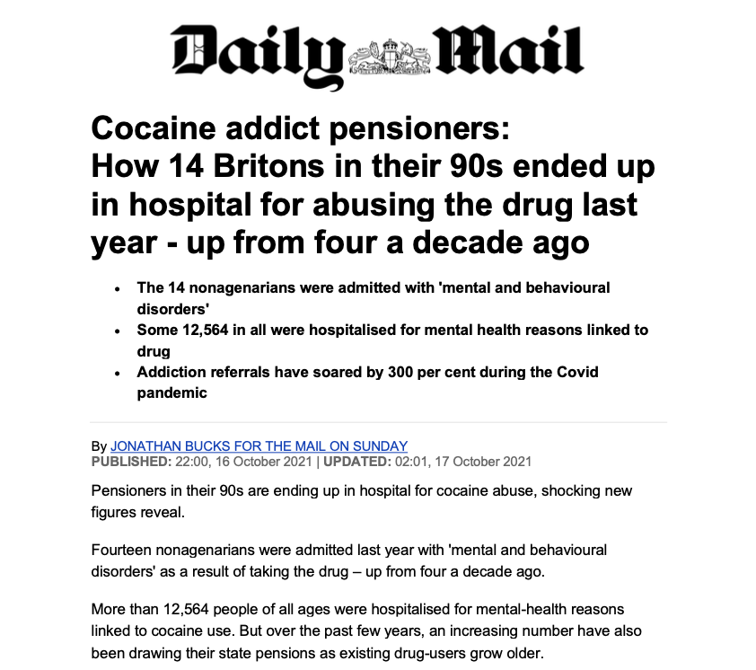 Статья Daily Mail о кокаиновой зависимости у пенсионеров