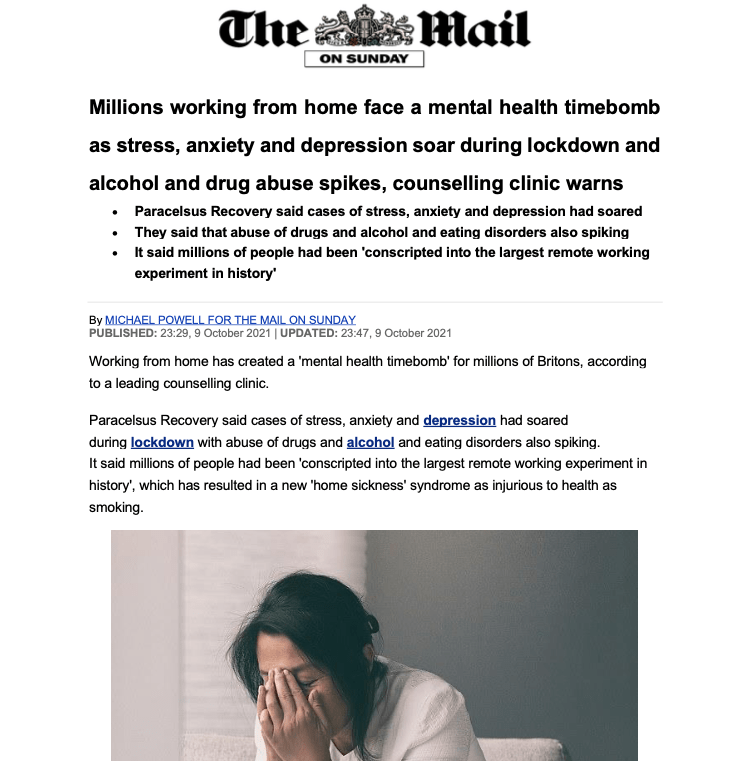 Статья Daily Mail о психическом здоровье при удалённой работе