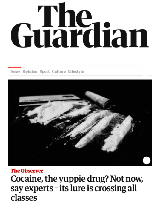 Статья The Guardian о том, как кокаин преодолевает классовые границы, с упоминанием Paracelsus Recovery