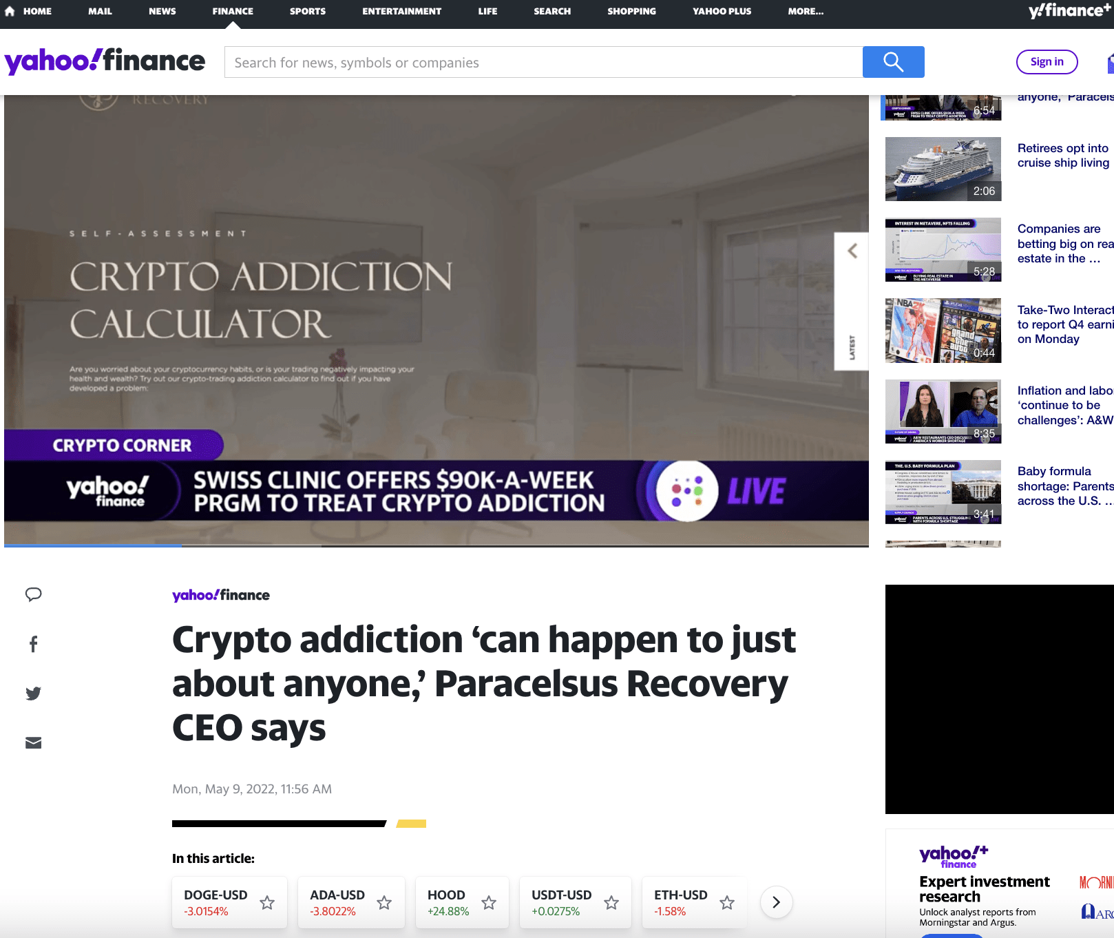Интервью Yahoo Finance о криптозависимости